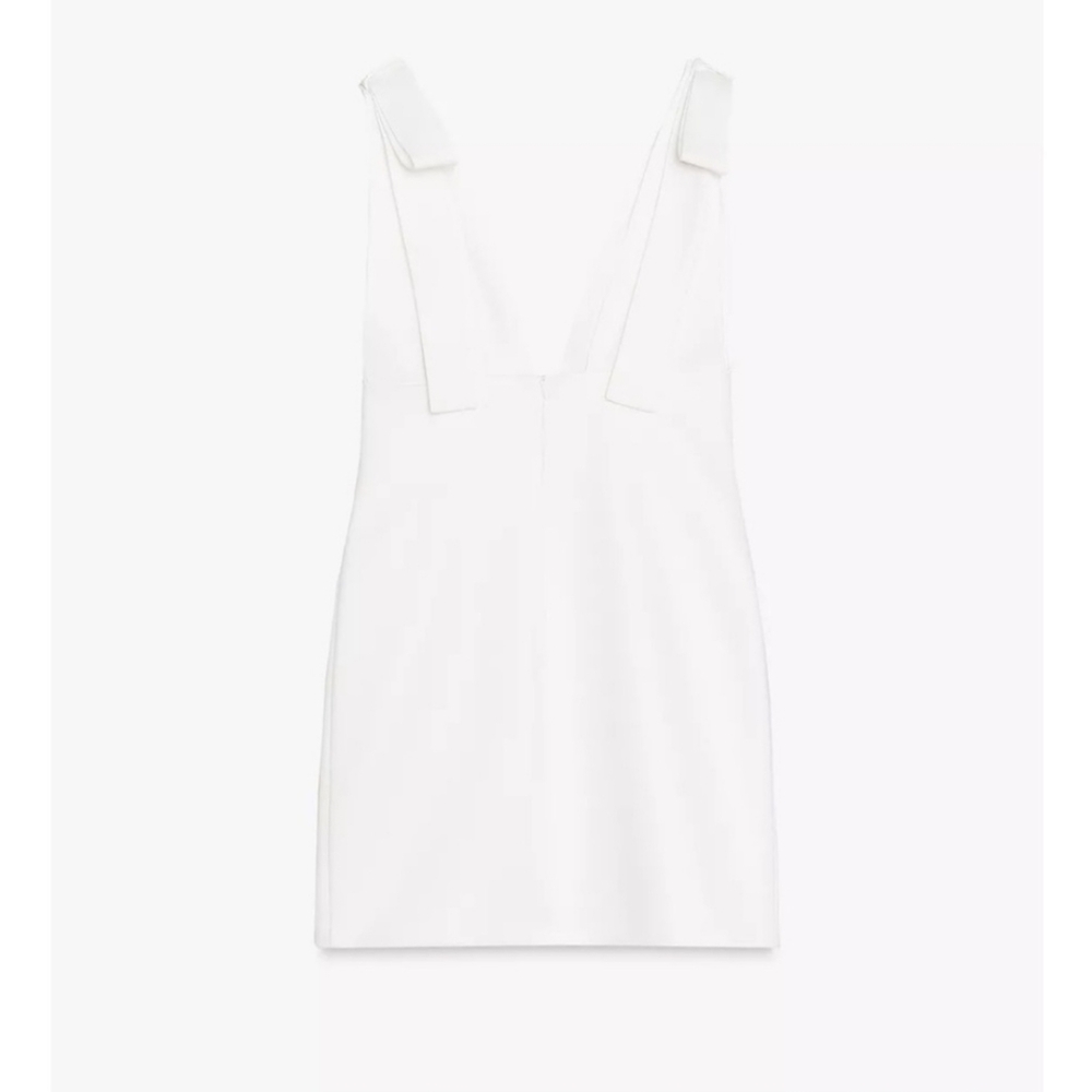 Zara  white short dress with bows size L - Picture 9 of 12